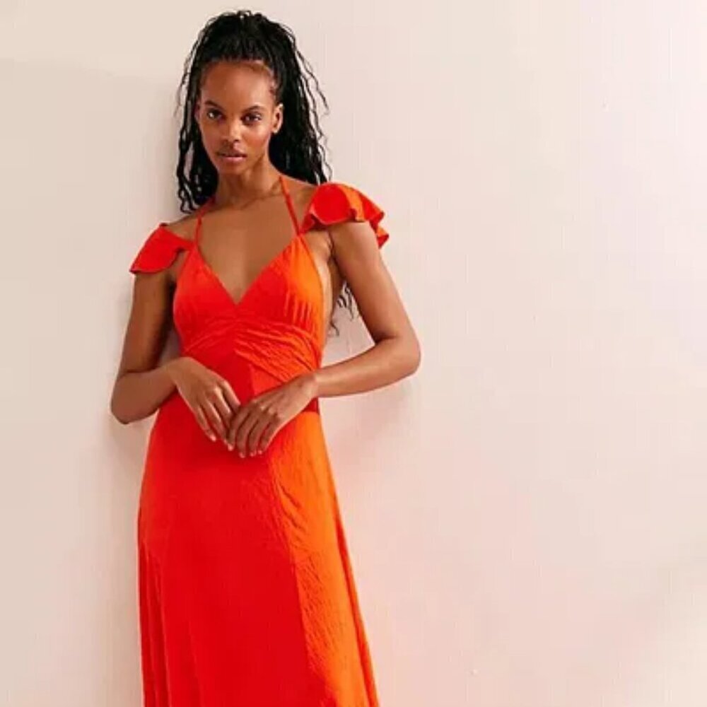 Free People Bright Red Maxi Dress with Flutter Straps - Picture 4 of 7